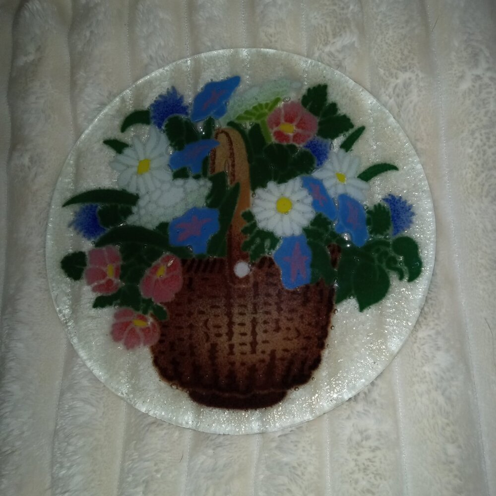 Peggy Karr Fused Glass Nantucket Basket of Flowers